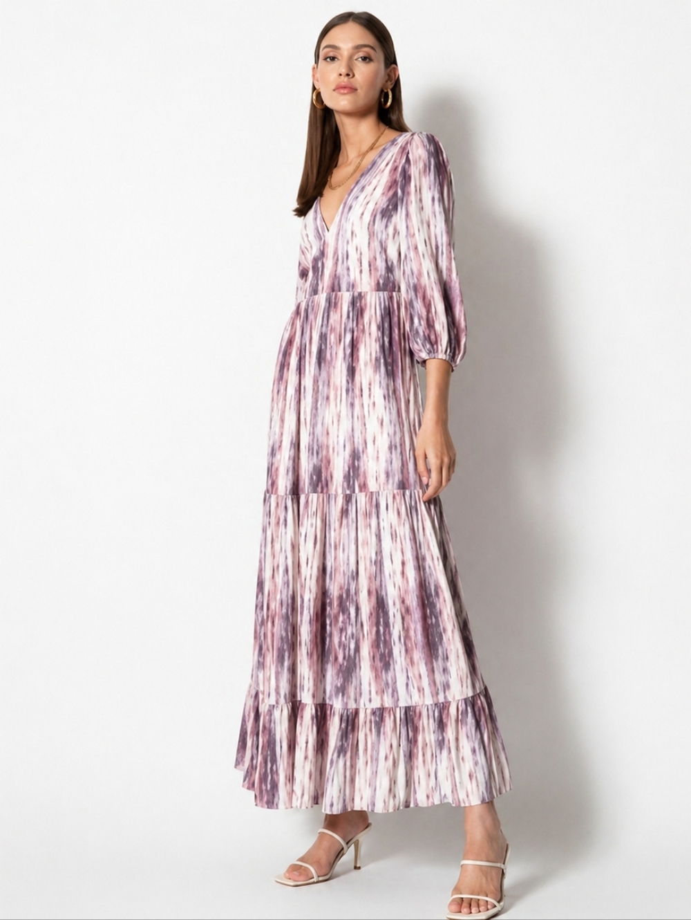 Tart NWT Boho Tie Dye Maxi Dress Open Back Balloon Sleeve Size L